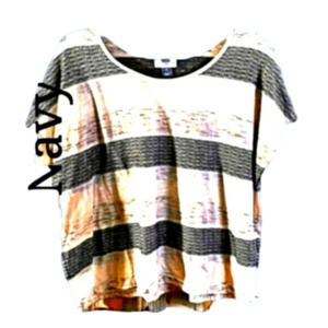 Old Navy M Gray And White Striped Short Sleeve Lightweight Stretchy Top